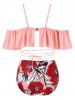 Maillot de Bain Fleuri à Bretelle de Grande Taille Deux Pièces - Rose clair 5X