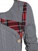 Tartan Panel Mock Button Asymmetric Sweater -  