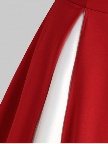 

Plus Size Christmas Bowknot Tie Vintage Party Dress, Red