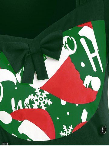 

Buttoned Bowknot Plaid Santa Hats Snowflake Christmas Plus Size Dress, Medium forest green