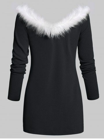

Furry Collar Off The Shoulder Knitted Sweater, Black