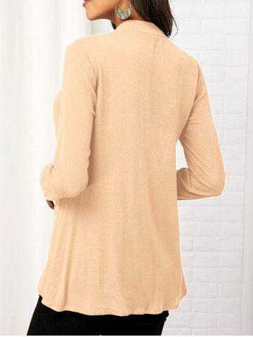 

Button Embellished Lace Insert V Neck Blouse, Beige