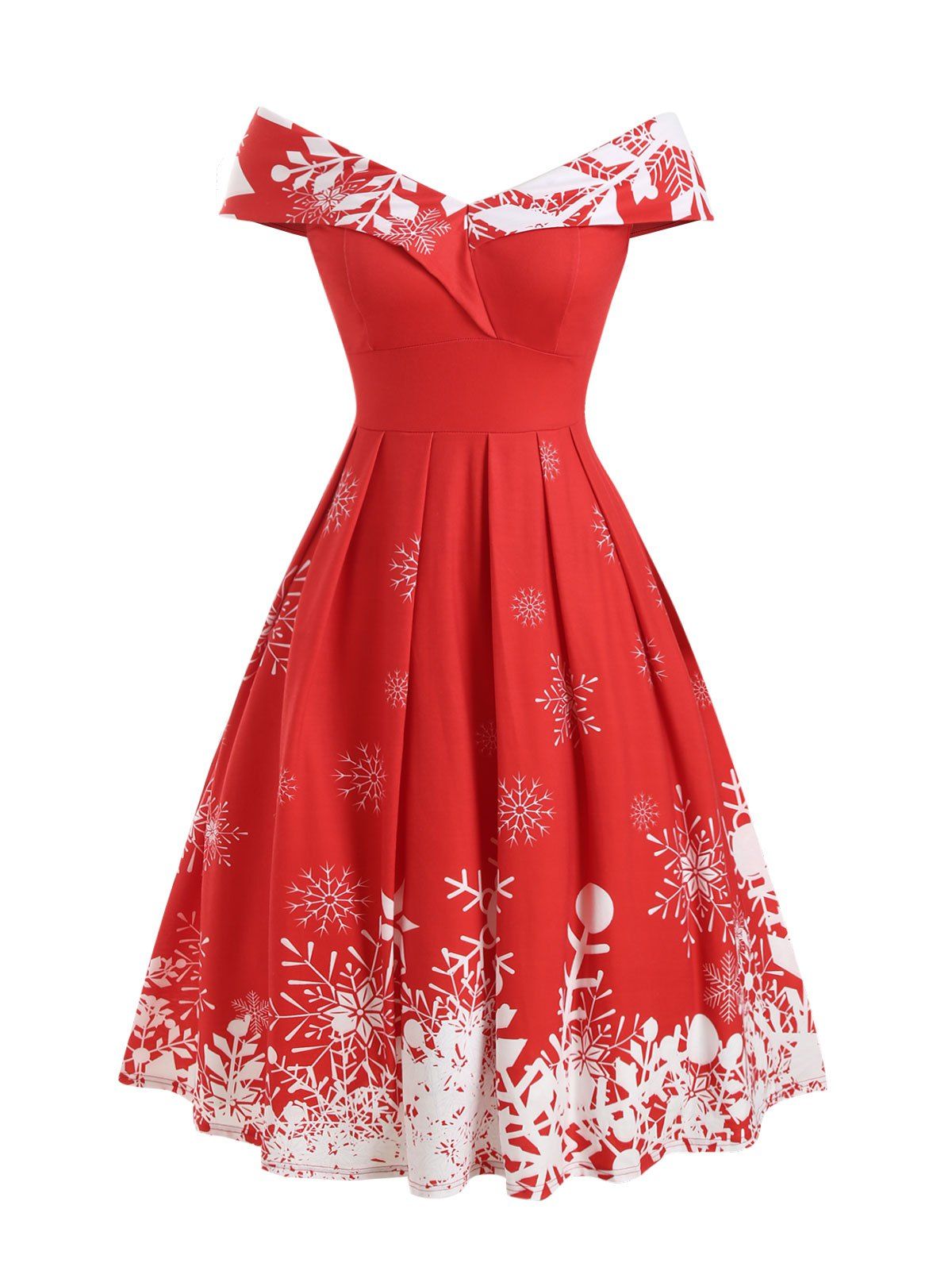 

Christmas Snowflake Off Shoulder Midi Dress, Red