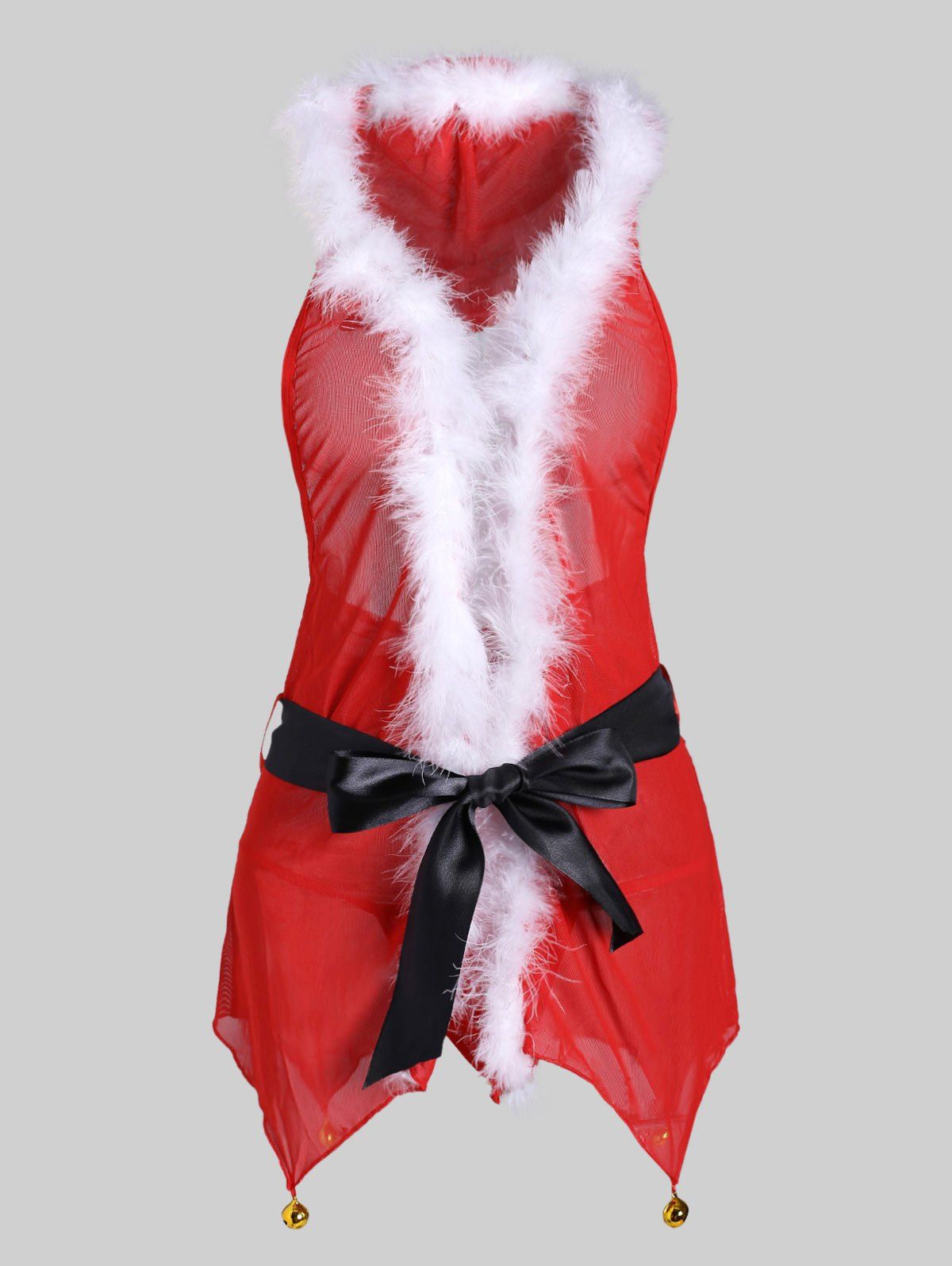 

Christmas Fuzzy Bell Belted T Back Plus Size Babydoll, Red