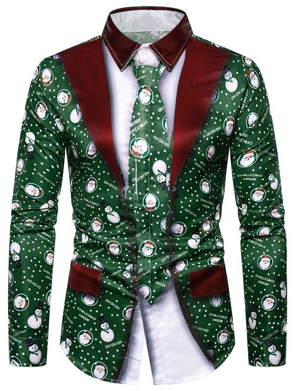 

Christmas Snowman Graphic 2 in 1 Tuxedo Shirt, Green