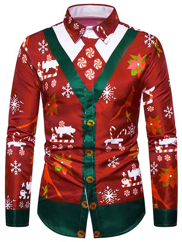 

Christmas Candy Print Faux Tuxedo Shirt, Red