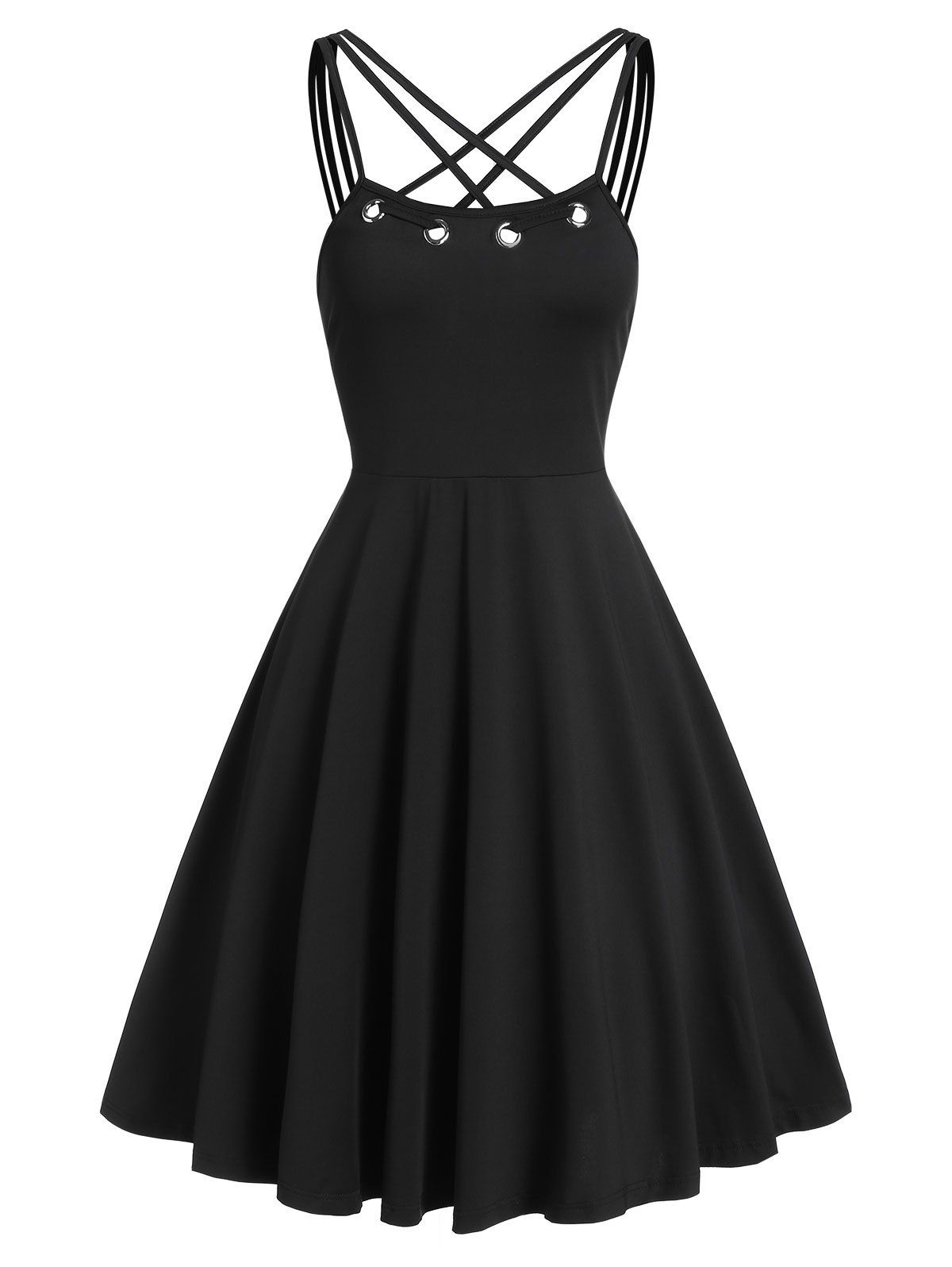 Outfits Crossbanding Collar Solid A Line Dress  