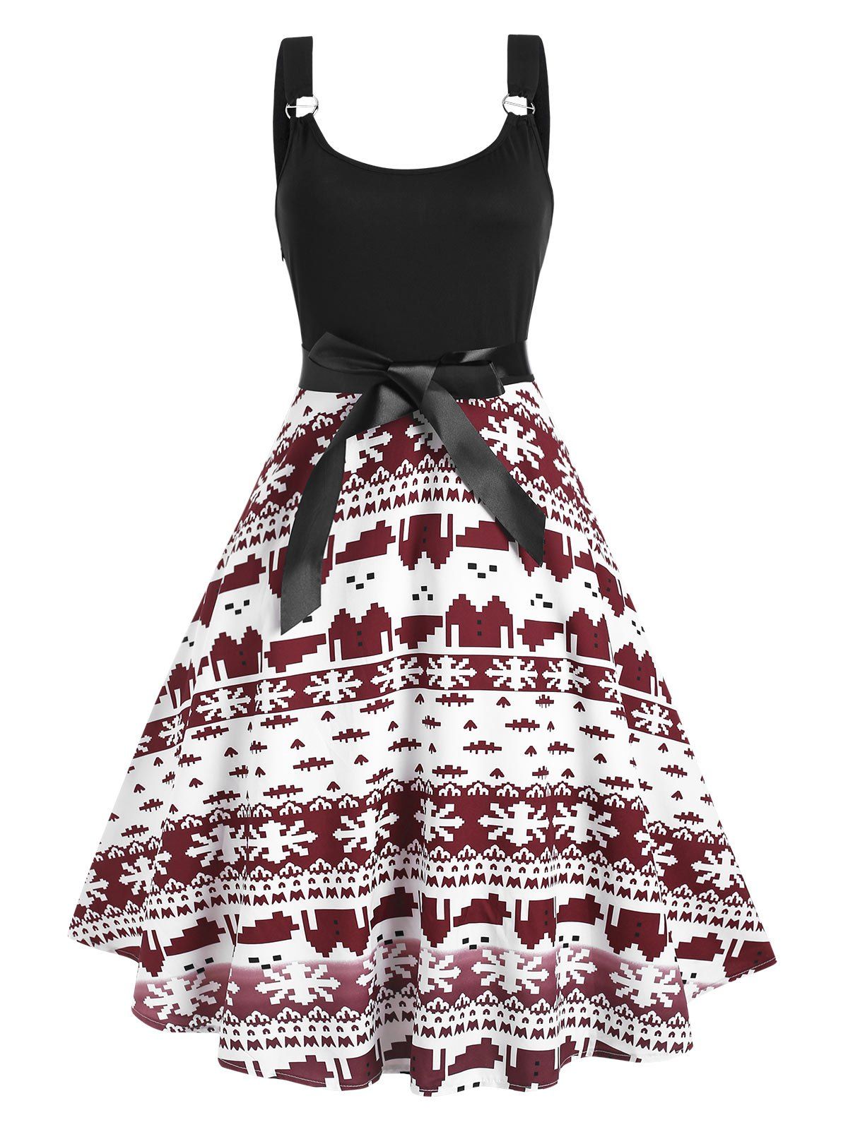 

Snowflake Belted Christmas Sleeveless Dress, Firebrick
