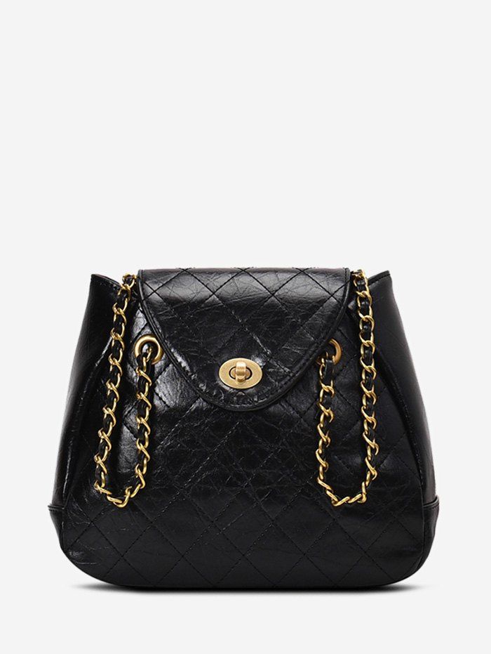 

Quilted Flap Hasp Chain Crossbody Bag, Black