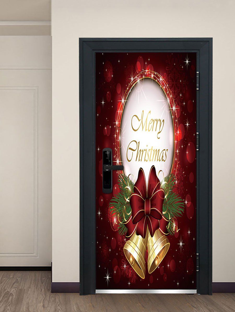 

Christmas Bowknot Bells Greeting Pattern Decorative Door Art Stickers, Multi
