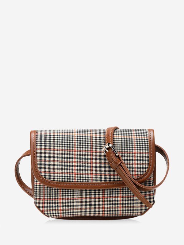 

British Style Plaid Print Flap Crossbody Bag, Brown