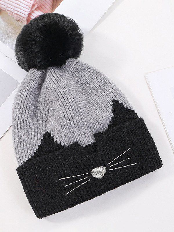 

Winter Cat Beard Bobble Hat, Black