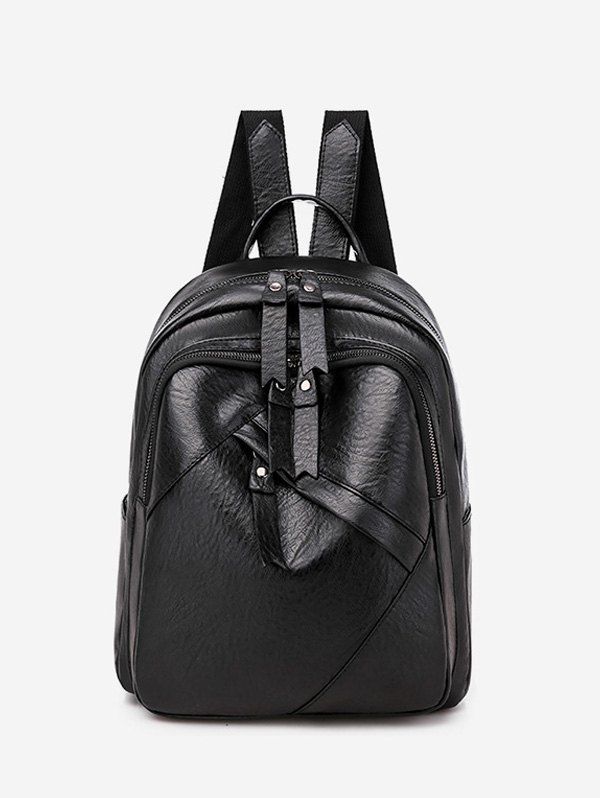 

Zip Pocket PU Leather College Backpack, Black