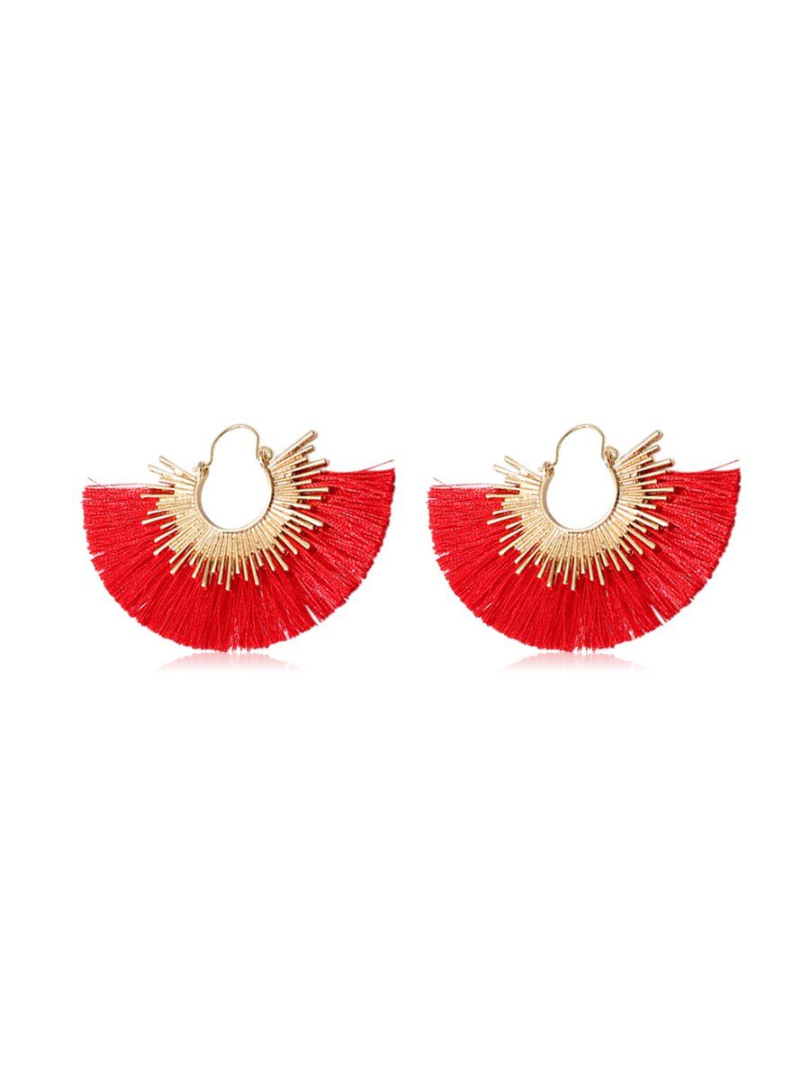 

Alloy Fan Shaped Tassel Earrings, Red