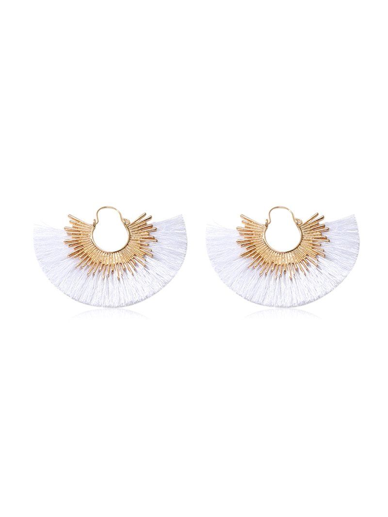 

Alloy Fan Shaped Tassel Earrings, White