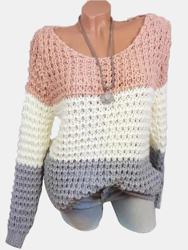 

Plus Size Colorblock Chunky Sweater, Pink