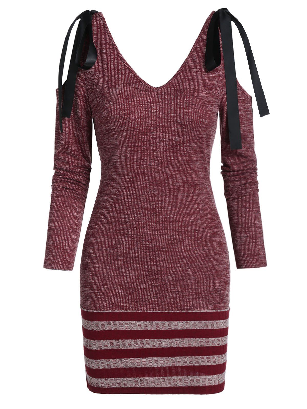 

Cold Shoulder Space Dye Knit Bodycon Dress, Red wine