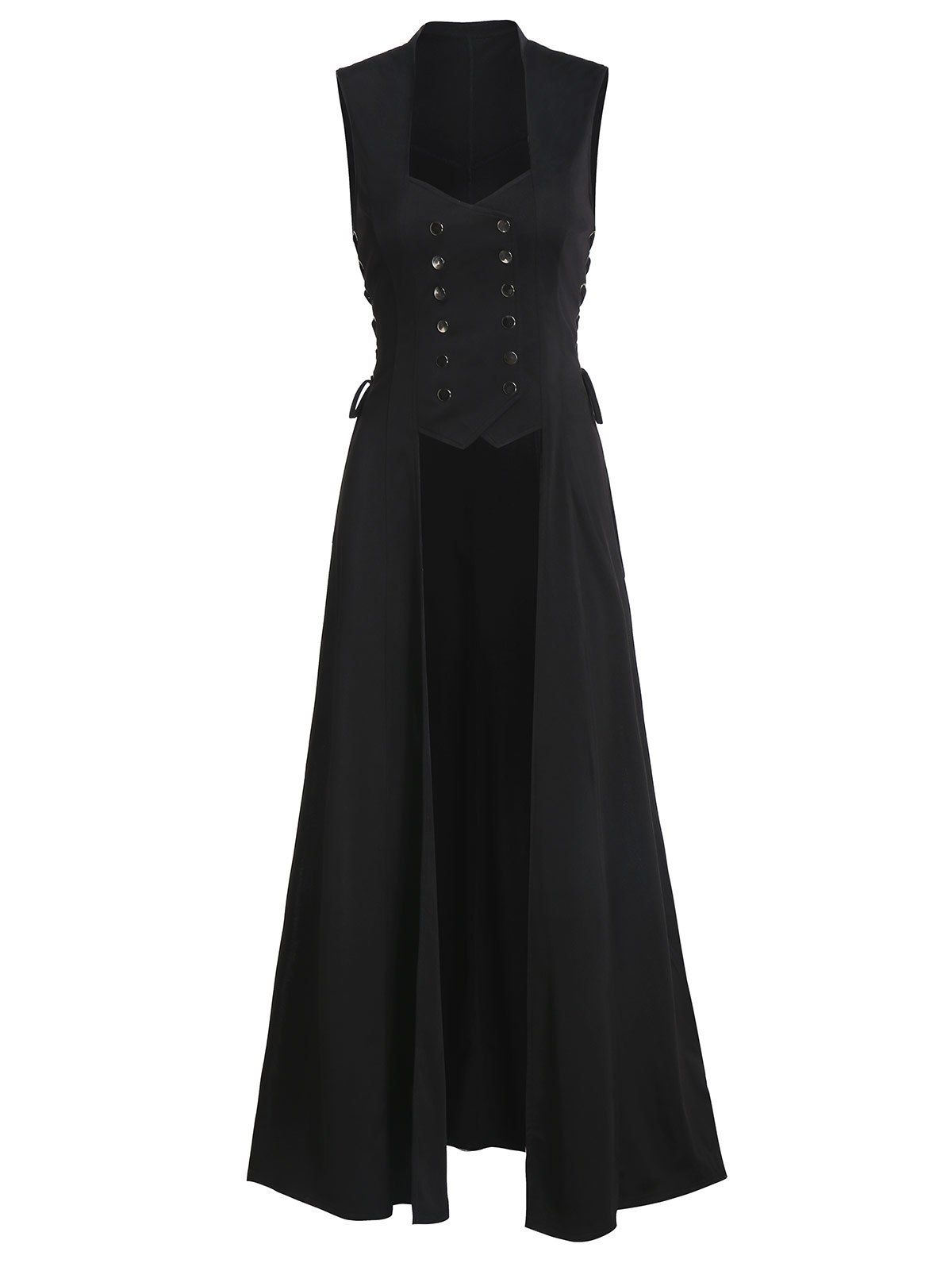 

High Low Lace Up Punk Vest, Black