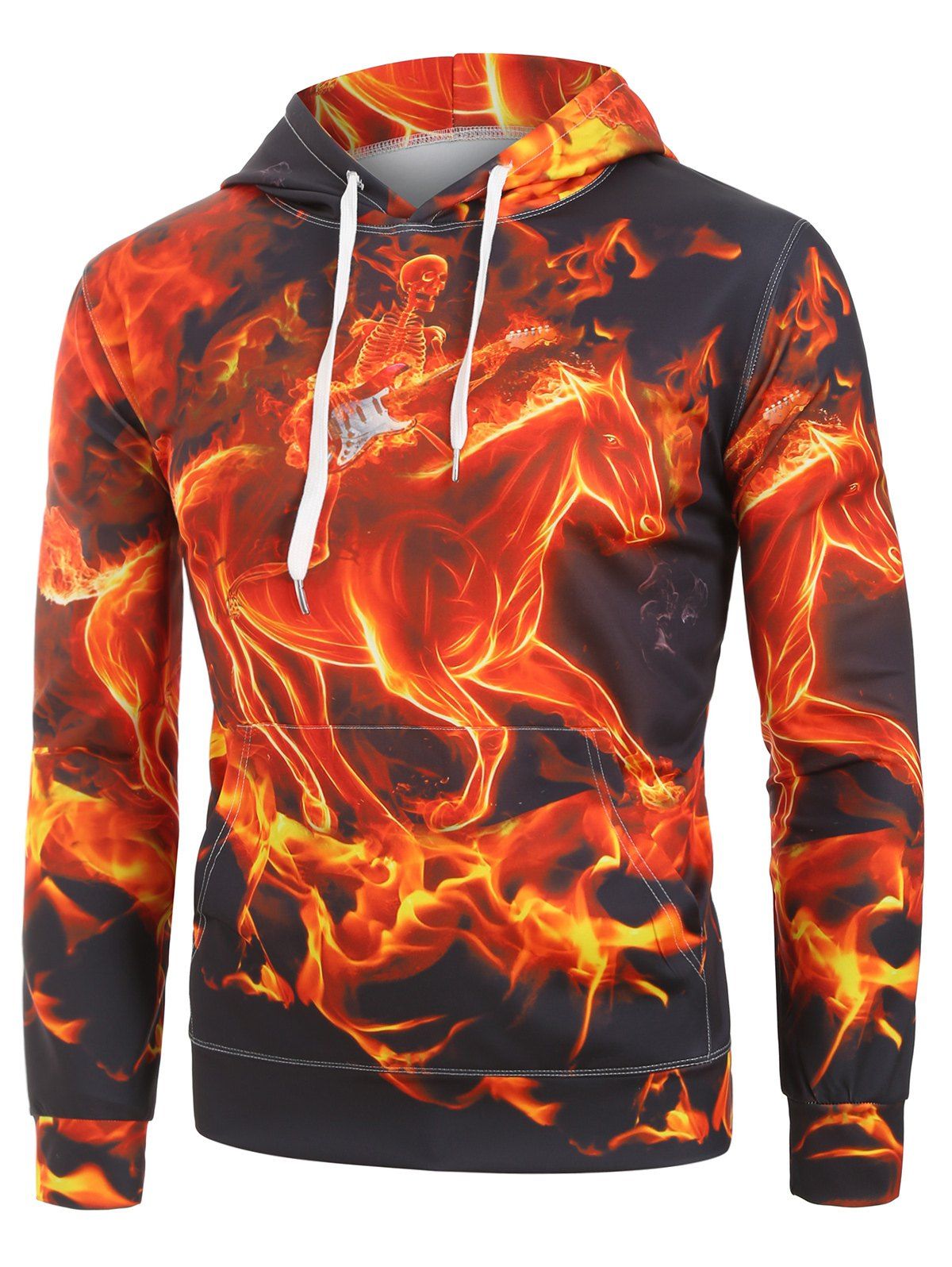 

Fire Guitar Skeleton Graphic Front Pocket Hoodie, Multi