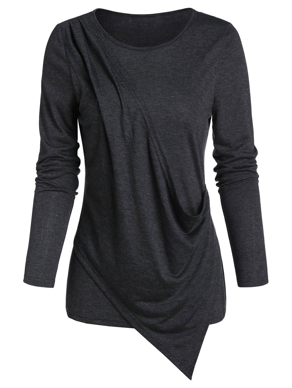 

Asymmetric Overlap Heathered T Shirt, Ash gray