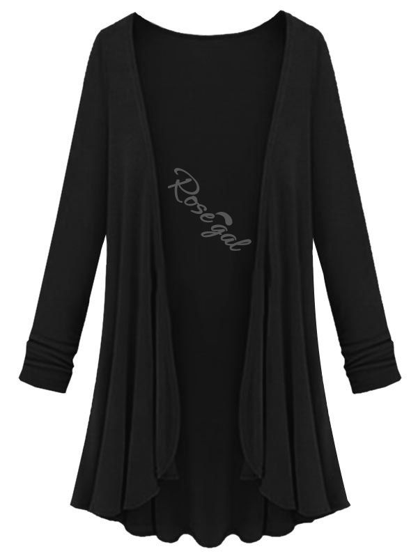 

Plus Size Plain Longline Cardigan, Black