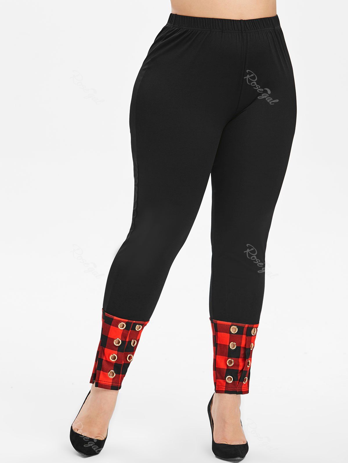 

Plus Size Plaid Eyelet Skinny Leggings, Black