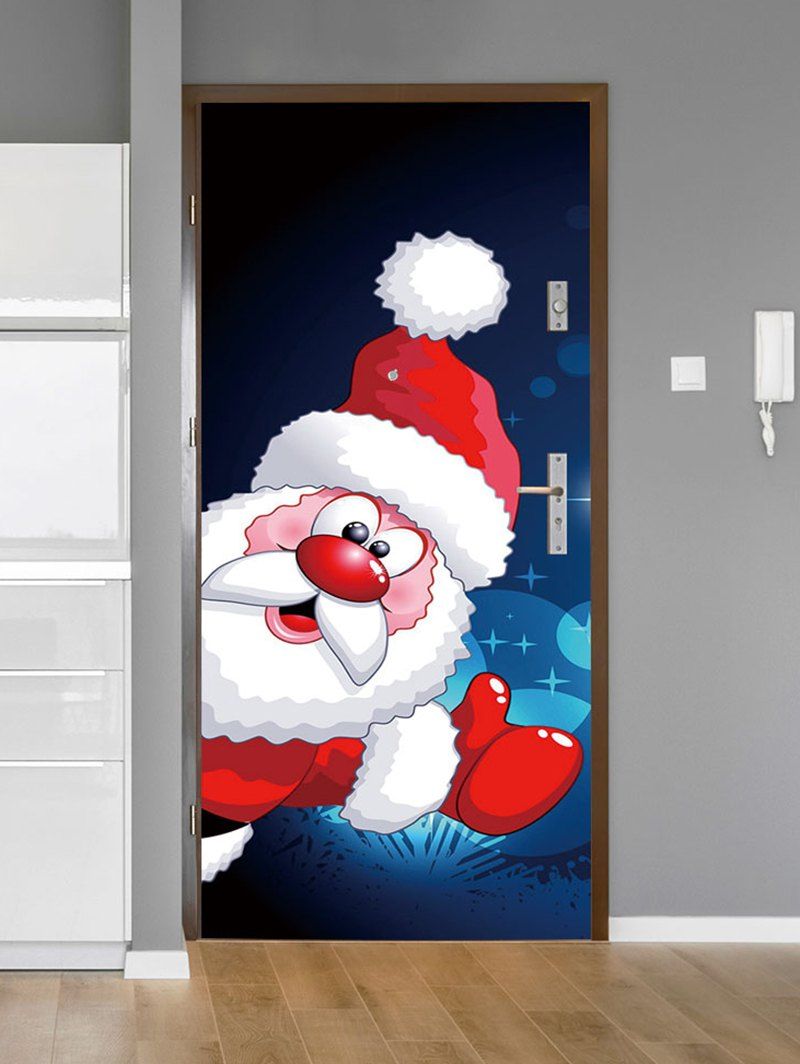 

Christmas Santa Claus Snowflake Print Decorative Door Art Stickers, Multi