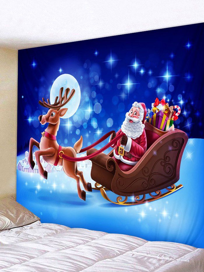 

Christmas Moon Deer Santa Claus Print Tapestry Wall Hanging Art Decoration, Multi