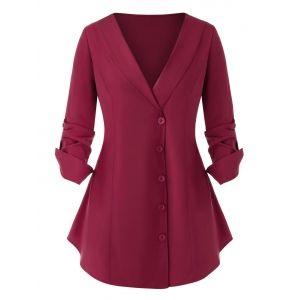 

Plus Size Button Long Sleeve Top, Red wine
