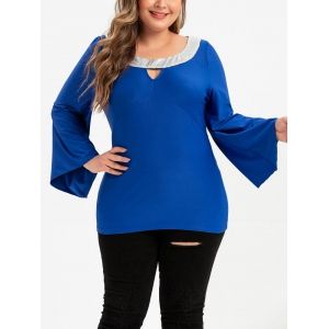 

Plus Size Flare Sleeve Sequins T Shirt, Blue
