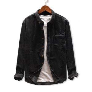 

Button Up Pocket Corduroy Shirt, Black