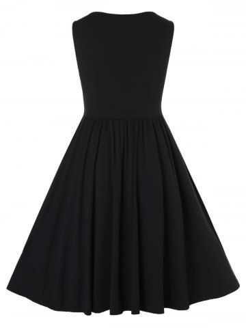 

Plus Size Sweetheart Collar Patched Dress, Black