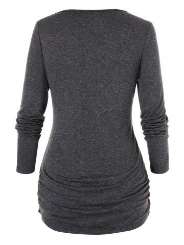

Plus Size Skew Collar Ruched Long Sleeve Tee, Dark gray