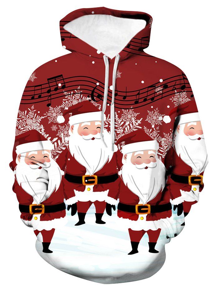 

Christmas Music Santa Graphic Front Pocket Hoodie, Red