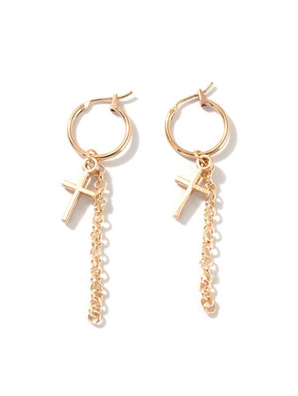 

Chain Cross Hoop Drop Earrings, Gold