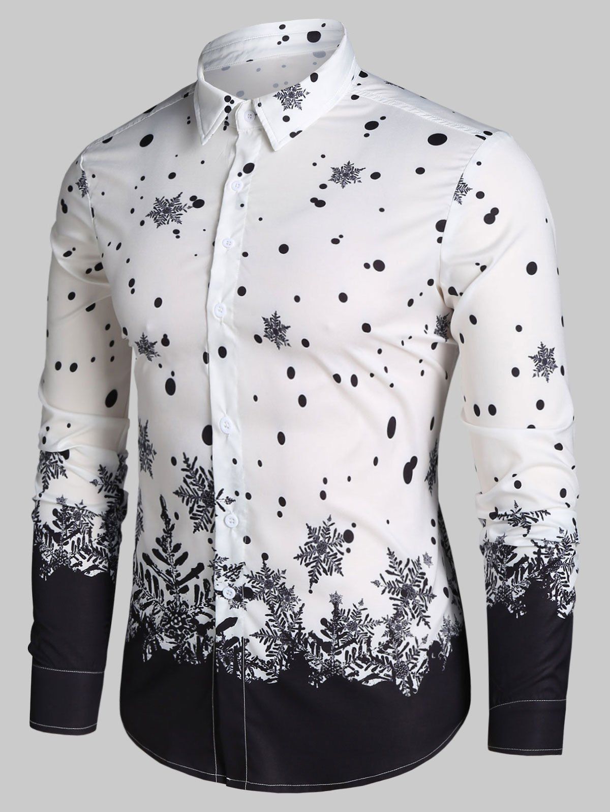 

Christmas Snowflake Print Long Sleeve Button Up Shirt, White