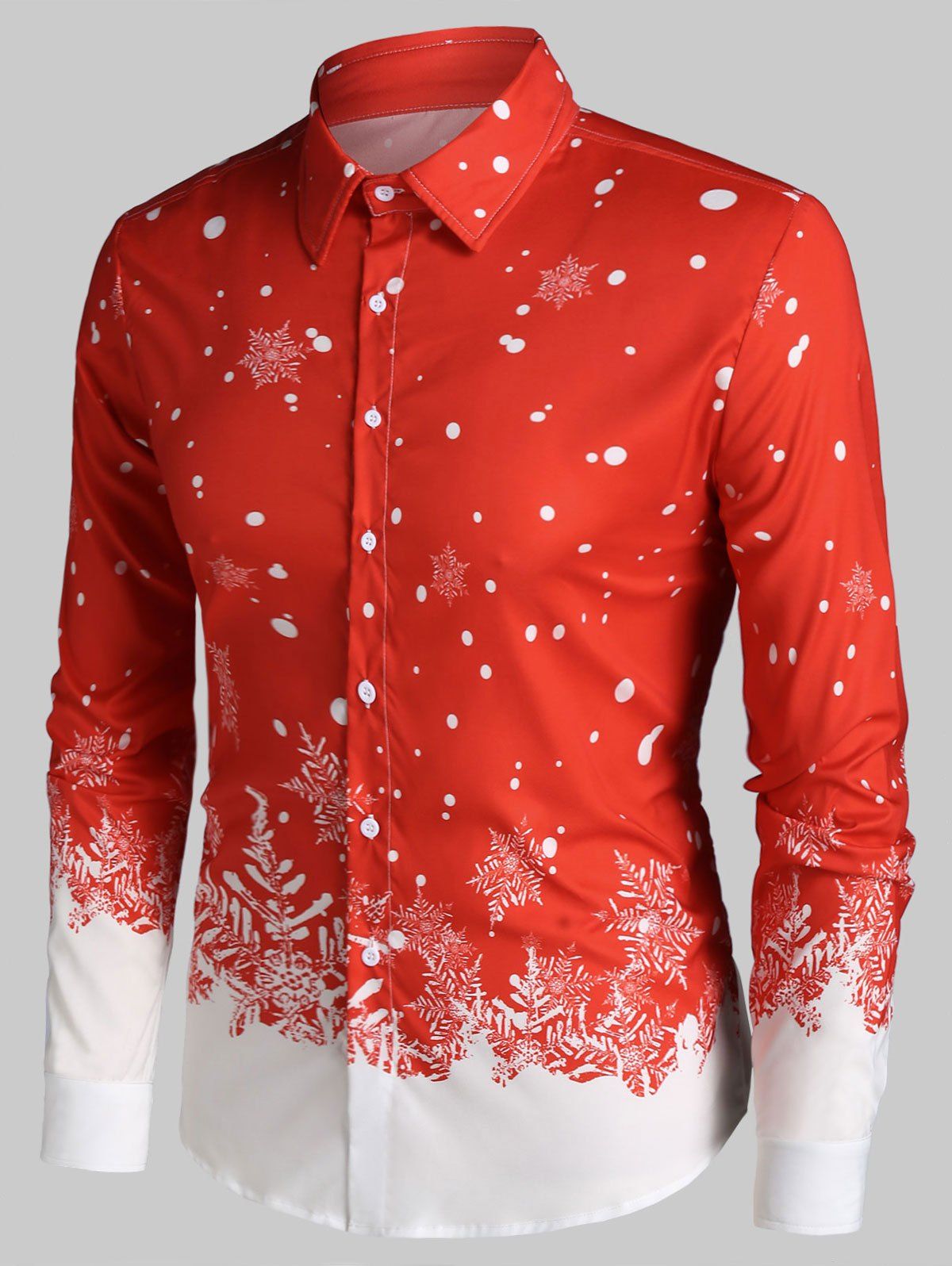 

Christmas Snowflake Print Long Sleeve Button Up Shirt, Red