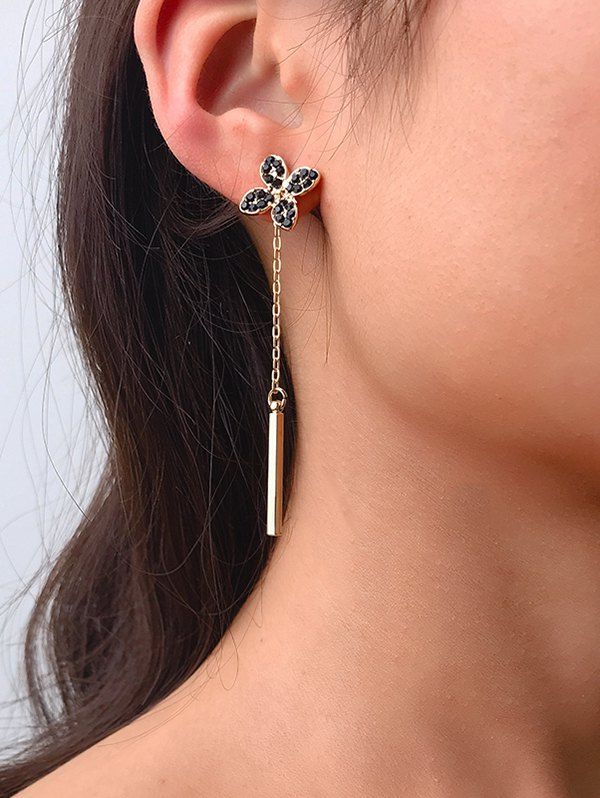 

Floral Rhinestone Long Chain Dangle Earrings, Gold