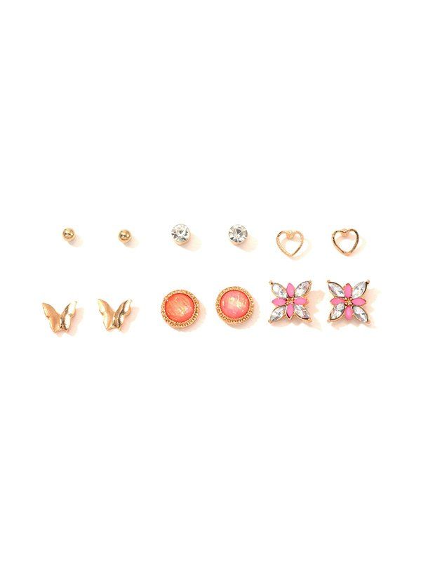 

6Pairs Butterfly Heart Flower Stud Earrings Set, Gold