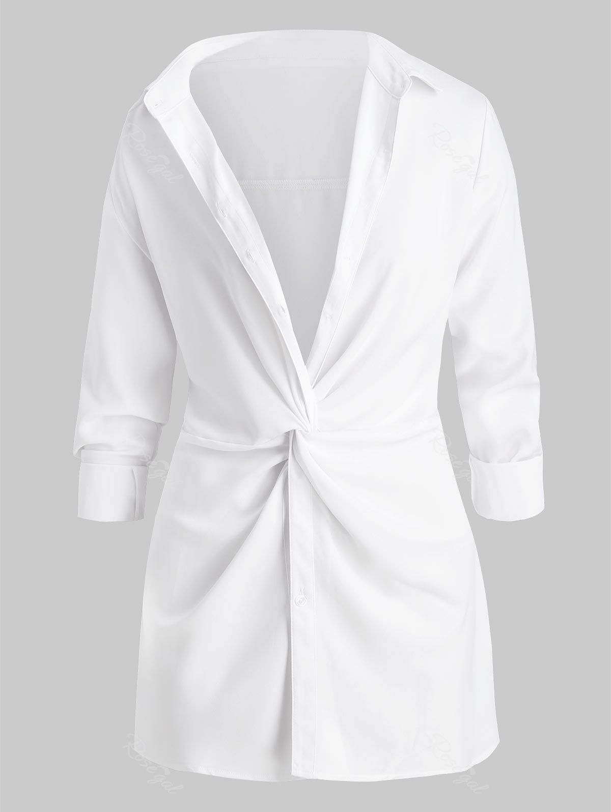

Button Down Solid Twist Front Plus Size Shirt, White