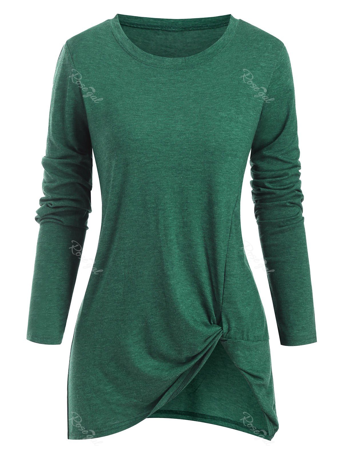 

Plus Size Space Dye Front Twist T Shirt, Dark forest green