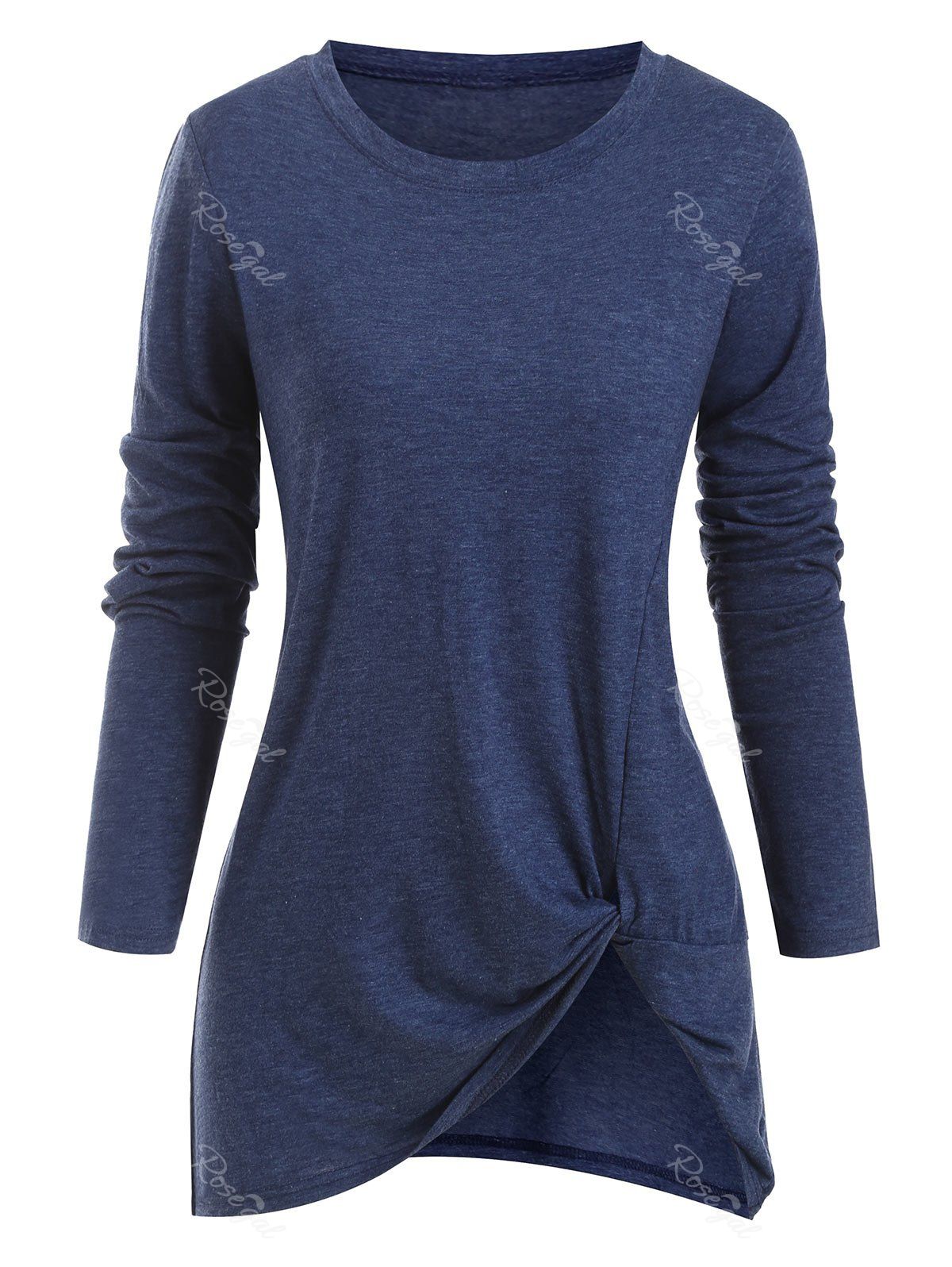 

Plus Size Space Dye Front Twist T Shirt, Navy blue