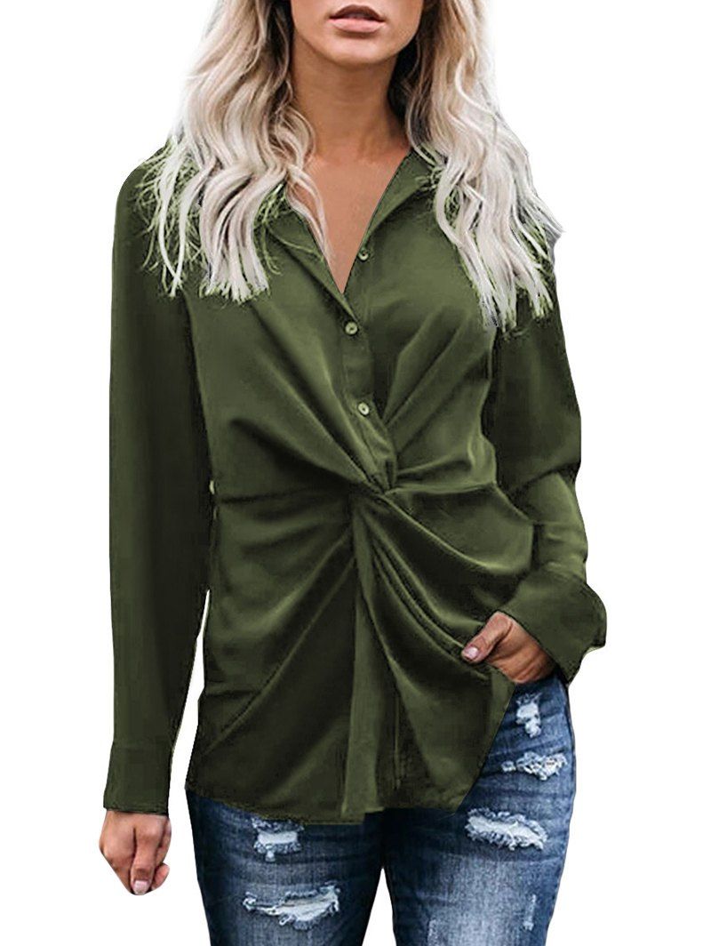 

Button Up Twisted Plain Shirt, Army green
