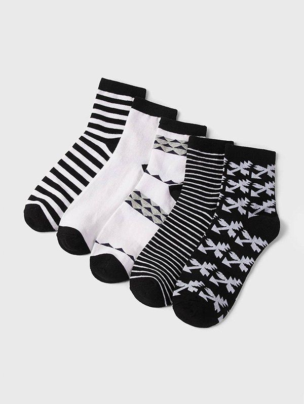 

5Pairs Striped Geometric Print Socks Set, Multi-a