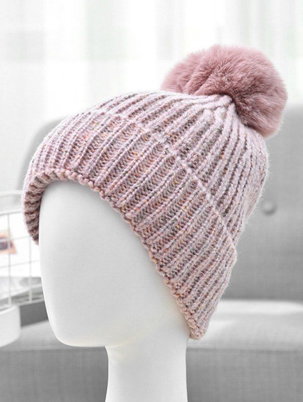 

Mix Color Faux Fur Bobble Knitted Hat, Light pink