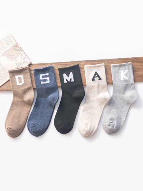 

5 Pairs Print Letter Quarter Length Socks Set, Multi-a
