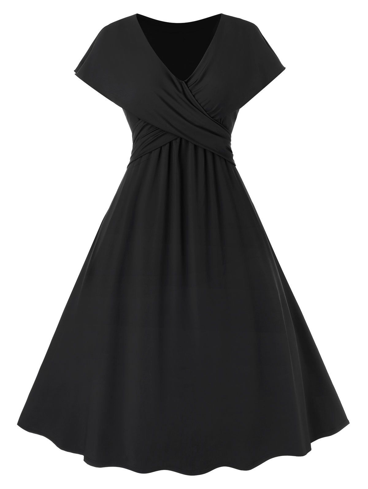 

Plus Size Crossover Fit and Flare Dress, Black