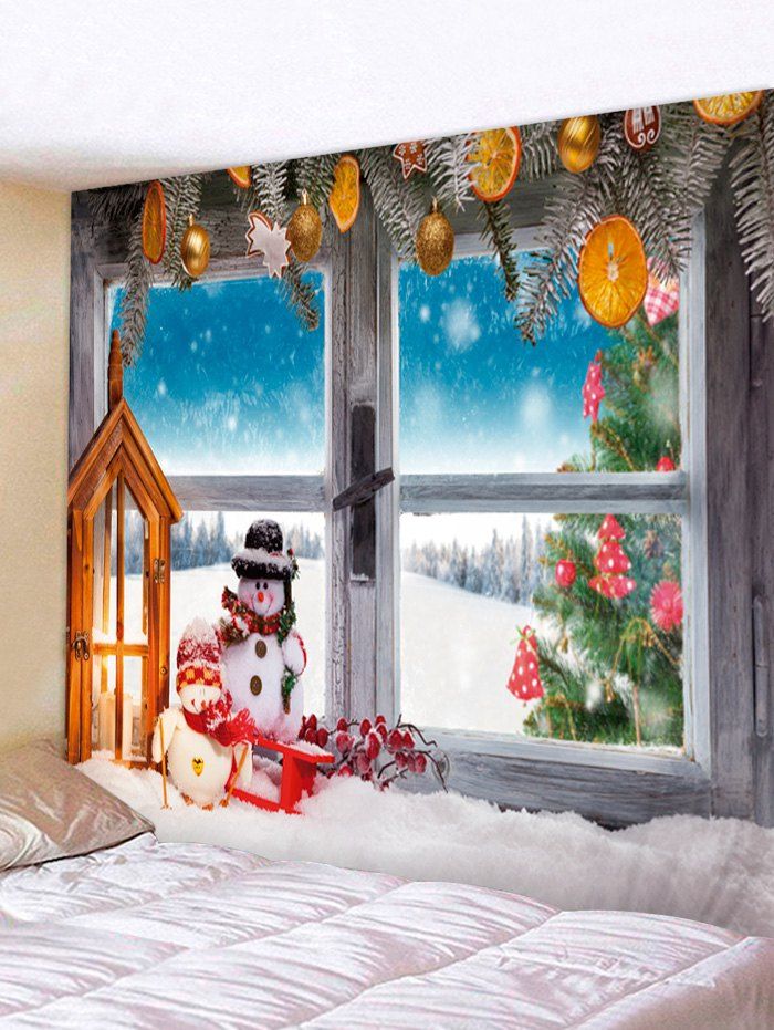 

Christmas Snowman Window Printed Tapestry, Multi