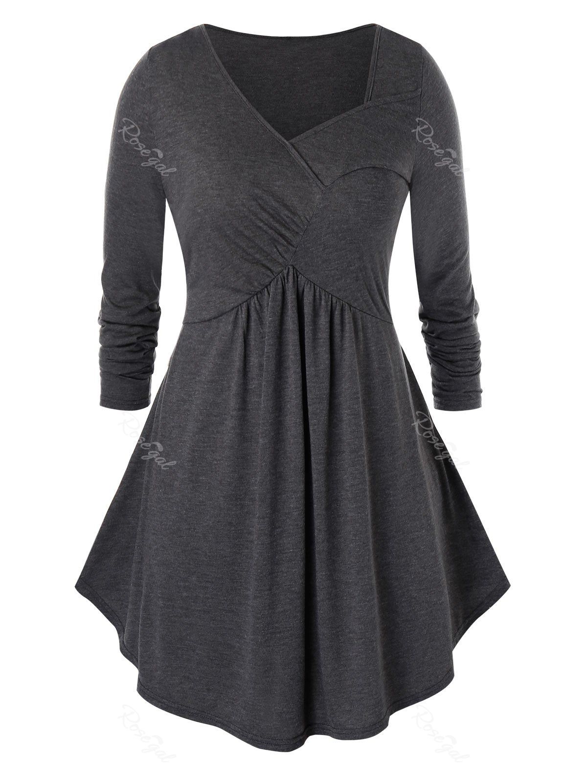 

Plus Size Asymmetric Long Sleeve Top, Cloudy gray