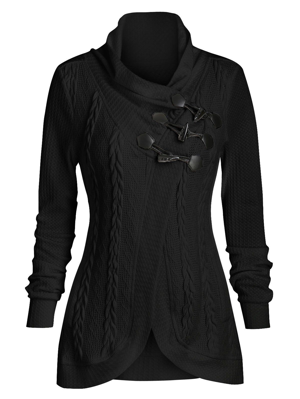 

Casual Claw Button Cowl Neck Cardigan, Black
